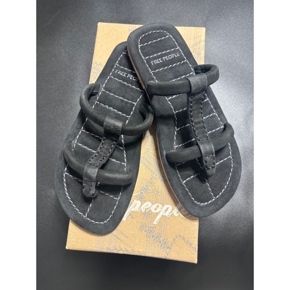 Free People NIB Leather Hadden Sandal in‎ Black Size 6 - Picture 1 of 7